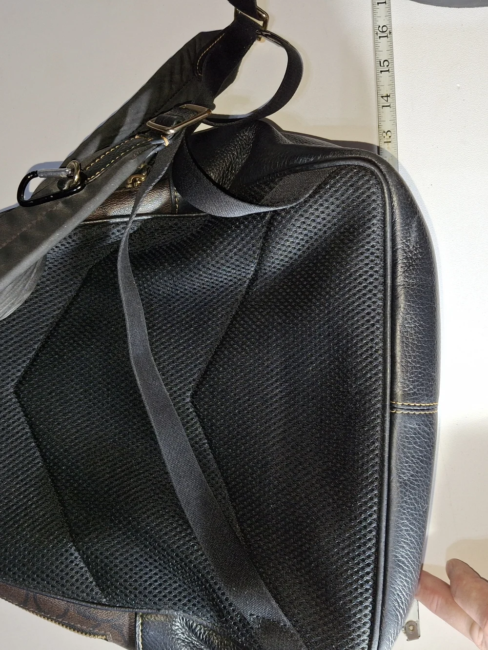 Coach Brown Signature Canvas Patch Backpack with Black Leather Trim